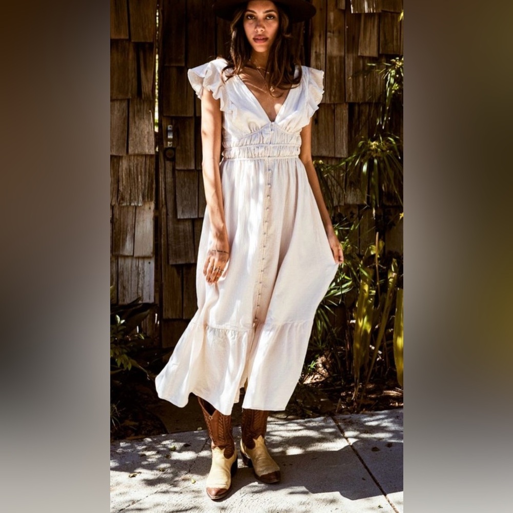 Revolve ASTR Montreal Ruffle Cutout Midi Dress Size Small Boho Cottagecore - Picture 1 of 10